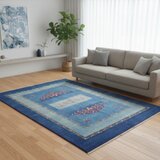 ペルシャ　ギャッベ　パルヴィーズ　コルクウール　カシュクリ　205x153cm　藍色　青色　花　RJ14774