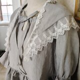 高品質ベルギーリネン♡ロングワンピース＆レース付きスカーフセット　ライトグレー