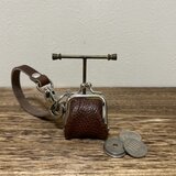 姫路レザーminiminiコインケース◆焦げ茶　革財布　キーホルダー　小物入れ　バックチャーム　がま口