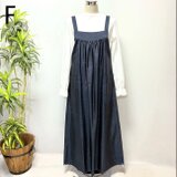 着物リメイク　大島紬花柄ジャンパースカート　ロングワンピース　ゆったり　フリーサイズ　ノースリーブ　大人かわいい