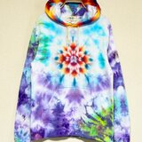 タイダイ フーディ プルオーバー パーカー 曼荼羅染め Mサイズ パープル×グリーン ムラ染め  HD25-34