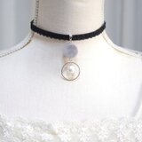 【受注製作】レジンアート　ラウンドモチーフとタティングレースとベルベットリボンのチョーカー〈雲に抱かれて〉