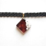 【受注製作】レジンアート　スクエアモチーフとタティングレースとベルベットリボンのチョーカー〈二つの影法師〉