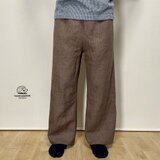 厚手リネン【ドンゴロス・ココア】イージーパンツ　ストレート・ロング◆ワイドフリー（リネン100％、6番手）