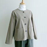 国産綿麻キャンバスのゆったりノーカラージャケット＊モカベージュ