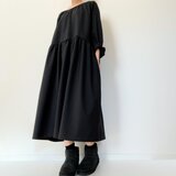 【30％OFF】ウール混＊落ち感きれいなシンプル長袖ワンピース＊大人のナチュラルスタイル＊フリーサイズ＊ブラック無地＊ポケット付