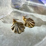 P742-ヴィンテージピアス U.S.A. Polished Gold Tone Seashell Plate