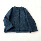 ピュアウール・ネップツイード・グレンチェック＆スーパーファイン・フラノ・ノーカラーショートコート