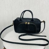 イタリア製タンニン鞣し牛革「アリゾナ」・ダブルファスナーポケット付き2wayミニボストンショルダーハンドバック・黒