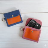 岡山デニム　栃木レザー　マルチポーチ　キーケース 小物入れ　本革 ヌメ革 　　インディゴ　ピンク