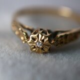 英国 イギリス 1985年 ビンテージ ゴールド リング 指輪 天然 ダイアモンド 純金率 375 宝石 鑑定書付 J202