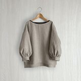 ボリューム袖ボートネック7分袖丈プルオーバー_リネン100%_Natural
