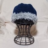 ネイビー ベレー帽 　グレーボア　ニット帽 手編み ハンドメイド