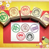 ⌘節分はんこ《5個セット》〓【鬼・オカメ•升まめ•柊鰯•恵方巻】3cm四方
