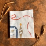 ベンガラ泥染め手ぬぐいハンカチサイズ　レトロなパンモチーフ