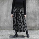 ★新作 コーデュロイ 手書きランダムドット ギャザースカート（ ブラック ）ロング マキシ ポケット ブラック