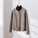 シンプルながらもおしゃれダブルフェースコート　ウールショートジャケット 　ミルクティー　260109-1