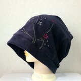 魅せる帽子☆刺繍が素敵♪ゆるゆる自遊自在!?頭巾風ワッチ～ブラック