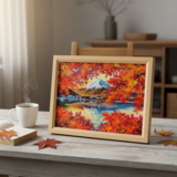 油彩画 原画 絵画「錦秋の富士」秋の風景 インテリア 壁掛け