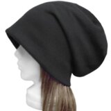 ルーズワッチキャップ◆ワッフル織コットンニット／ブラック　◇ゆったりサイズ・小顔効果・オールシーズン着用◇