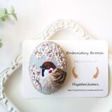 手刺繍ブローチ 雀と桜