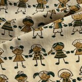 インド ブロックプリント生地 [50cm単位切売] バグルー キッズ グリーンXイエロー SA 子供柄 IF0440