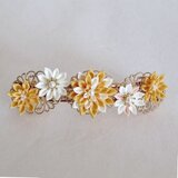 つまみ細工　お花のバレッタ　大　イエロー　透かしゴールド