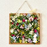 木枠の壁掛け＊フラワーガーデン＆ラビット