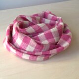 ホームスパン　リネン×カシミヤマフラー　ピンク大きめギンガムチェック
