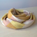 ホームスパン　リネン×カシミヤマフラー　茜色と黄色のチェック