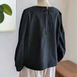 ♡後ろリボン♡暖かコーデュロイブラウス♡ブラック