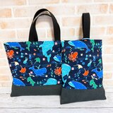 レッスンバッグ＆シューズケース　２点セット　【和柄・水族館★紺】
