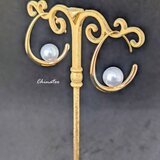 たまご型フック　パールピアス　ゴールド