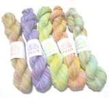 新色T）手染め　カラフル刺し子糸　20/8　綿　40ｍ5色セット　むら染め　多色・黄・紫・黄緑・オレンジ・青緑