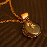 送料無料＊モンタナアゲート＊マロンカット＊若葉＊エレクトロフォーミング＊ネックレス＊E-15