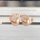 オイスター バロックパール ヒラヒラが可愛い　ピンクオレンジの スタッドピアス K14gf イヤリングに変更可能