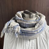 秋冬 東炊き リネンのストール　亜麻色×ブルー