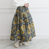 春まで◎上質大人の花柄ジャガード フレアスカート　ネイビー　0787NV