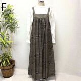 着物リメイク　大島紬花柄ジャンパースカート　ロングワンピース　ミモレ丈　ゆったり　ギャザー　フリーサイズ　ノースリーブ　シルク