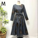 着物リメイク　大島紬花柄ワンピース　ロング　2WAY ゆったり　ふんわりギャザー　大人かわいい　花菱形柄　正絹　オールシーズン　