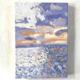 原画　油彩画「バイオレット色の海」絵画・アート・キャンバス・サムホールサイズ（16×23㎝）