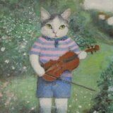 すみれ色のボーダーシャツ・小さなヴァイオリ二スト