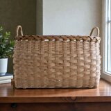 新生活やお部屋の整理に　大容量クラフトバンド製バスケット　かご　ビスケットカラー　シンプル&ナチュラル　カントリー調・北欧風収納