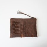 小さな布たちのフラットポーチ　柿渋染め