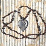 -India old silver- "black & red" braid long necklace