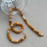 Freyaイエローアベンチュリンネックレス｜6mm天然石×淡水パール｜K18ゴールド + シルバー925｜北欧ミニマル