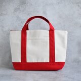 リバーシブルトートバッグ　ポケット付き（赤×生成り） 　Sサイズ