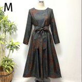 着物リメイク　大島紬花柄ワンピース　南国調花柄　ロング　ゆったり　2WAY ふんわりギャザー　リボン付き　大人かわいい　正絹　