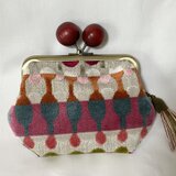 輸入生地　カラフル　大きめ木玉親子がま口ミニ財布　