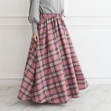 【✨丈調整できる】春まで◎肌触りの良いチェック柄 ウエストゴム フレアスカート　ピンク　0786PK